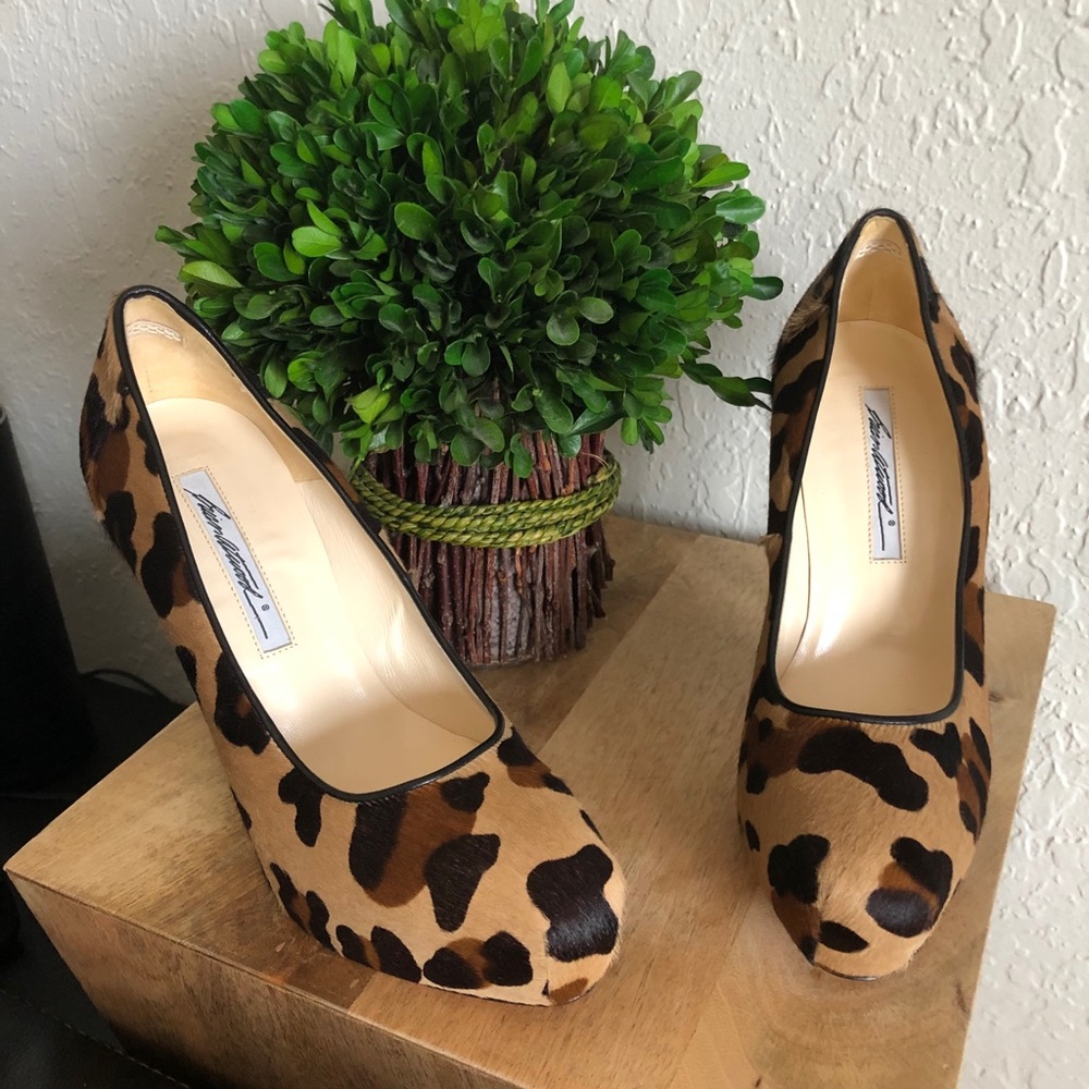 Brian Atwood calf hair, animal print pump